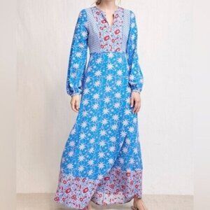 Warm NY Floral Print Silk Tie Back Long Sleeve Maxi Dress Size 0/XS